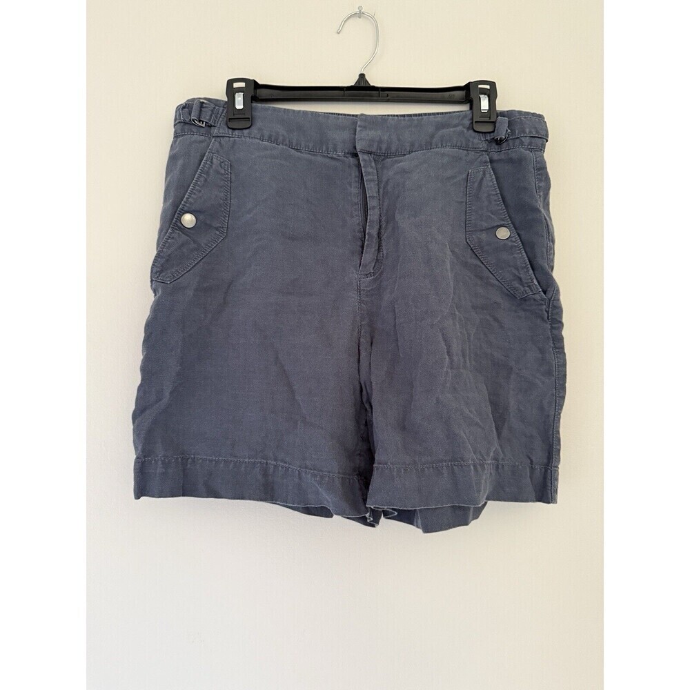 Athleta Women's Voyager Size 10 Granite Blue Linen Shorts Pockets Elastic Waist